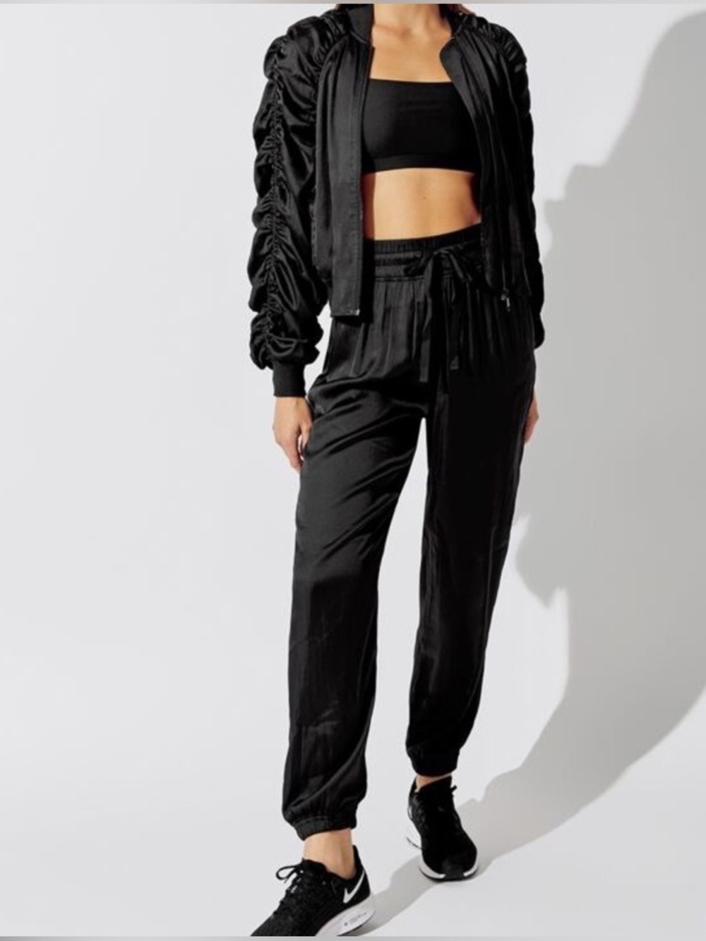 Carbon38 Black Satin Jogger Pants, Size XS